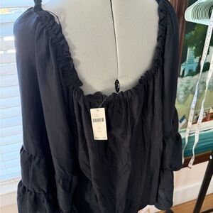 Anthropologie Black Ruffled Top